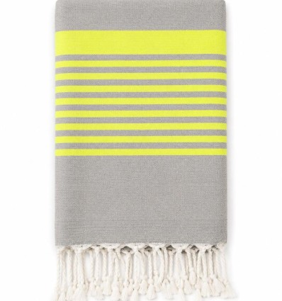 Fouta i grått och neongult med frotté