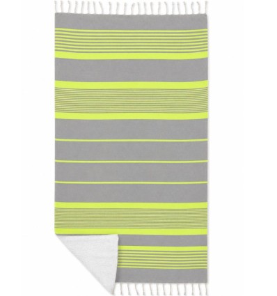 Fouta arthur doublée éponge gris et jaune fluo