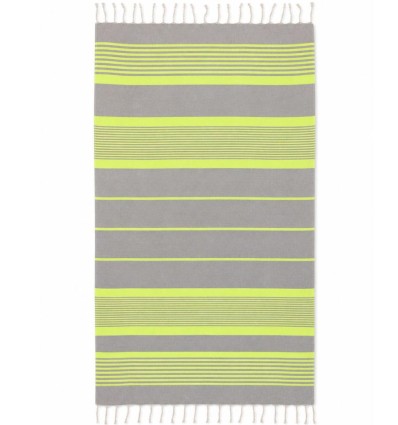 Toalla fouta gris y amarillo flúor con rizo