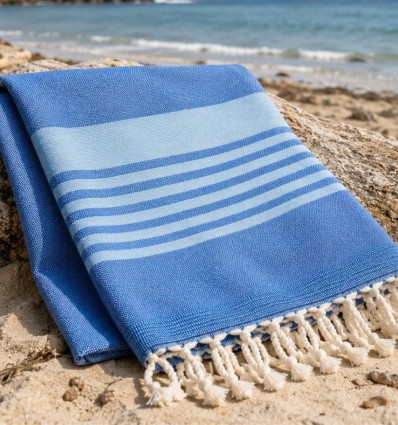 Arthur royal blue and azure terry-lined fouta