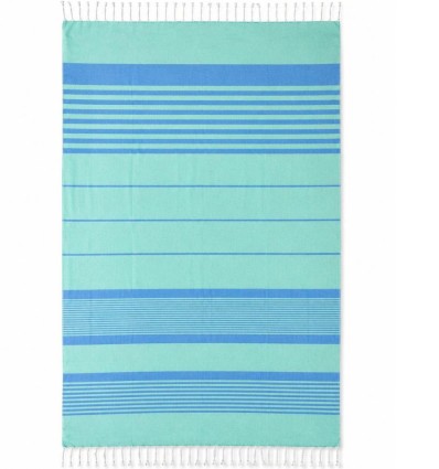 Fouta Arthur verde acqua a righe blu con spugna