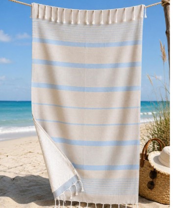 Arthur grey fouta with sky blue stripes and terry lining