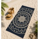 Serviette de plage bohémian bleu foncé-FOUTA TUNISIA