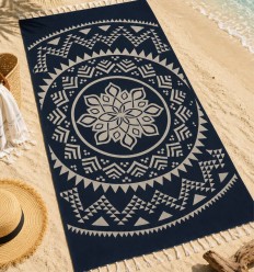 Serviette de plage bohémian bleu nuit-FOUTA TUNISIA