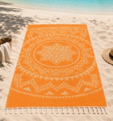 Serviette de plage bohémian jaune moutarde