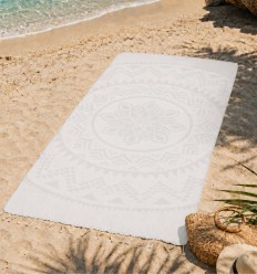 Fouta bohémian gris trés clair - FOUTA TUNISIA