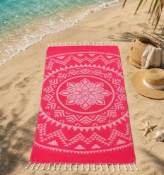 Fouta bohémien rose fushia