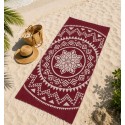 Burgundy red bohemian beach towel-FOUTA TUNISIA