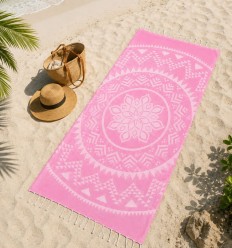 Fouta bohémian rose bonbon clair