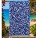 Fouta Victoria bleu - Fouta jacquard florale