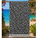 Fouta Noire Motifs Floraux – Serviette de Plage Élégante