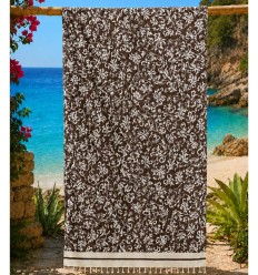 Fouta Jacquard Marron Motifs Floraux – Élégante & Absorbante