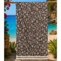 Fouta Jacquard Marron Motifs Floraux – Élégante & Absorbante