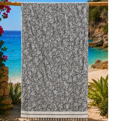 Fouta Fleur de Lys gris