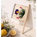 Éventail artisanal en palmier avec motif floral