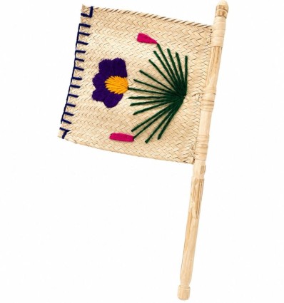 Éventail artisanal en palmier avec motif floral