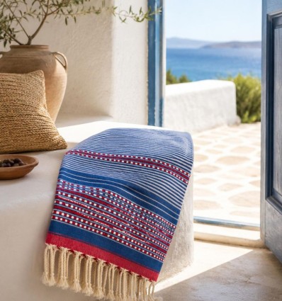 Fouta arabesque bleu avec rayures