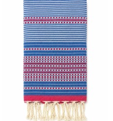 Fouta arabesque bleu et rouge