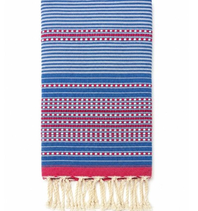 Fouta arabesque bleu et rouge