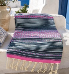 Fouta arabesque rose et vert d'eau