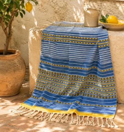 Fouta arabesque jaune et bleu
