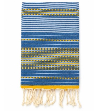 Fouta arabesque jaune et bleu