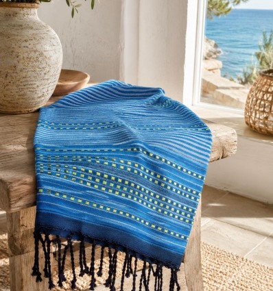 Fouta arabesque bleu et bleu marine