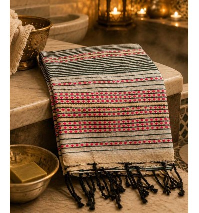 Fouta arabesque beige et gris