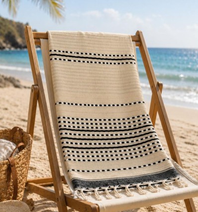 Fouta arabesque gris foncé avec rayures