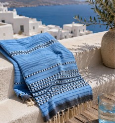 Fouta arabesque bleu clair et bleu