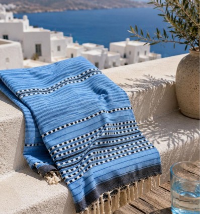 Fouta arabesque bleu clair et bleu