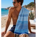 Fouta arabesque bleu marine et bleu ciel