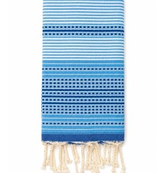 Fouta arabesque bleu marine et bleu ciel 2