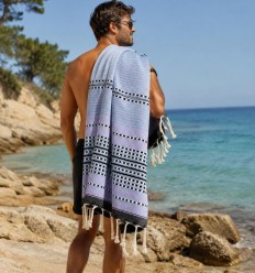 Fouta arabesque bleu et lavande