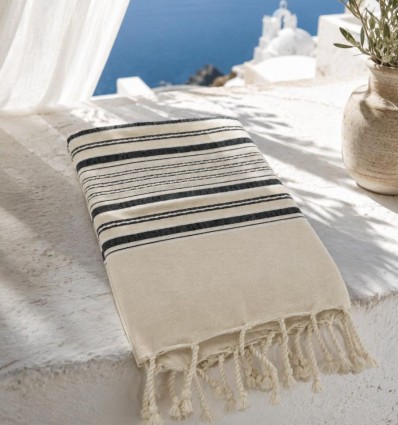 Fouta arabesque crème et noir