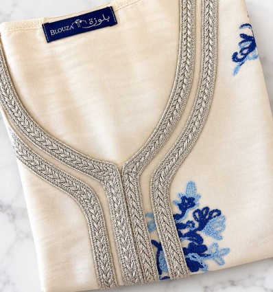 Kaftankleid aus Brokat in Azurblau