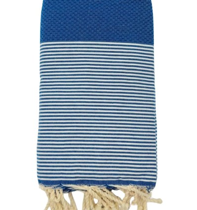 Grande fouta nid d'abeille bleu
