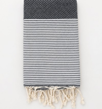 Fouta nid d'abeille gris foncé