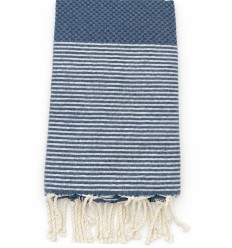 Fouta nid d'abeille bleu foncé avec lurex argent