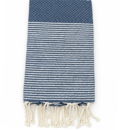 Fouta nid d'abeille bleu foncé avec lurex argent