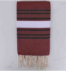 Fouta nid d'abeille rouge bourgogne rayée blanc et noir