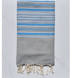 Fouta arabesque gris clair avec rayures bleu
