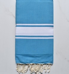 beach towel flat dark azure blue with White strip