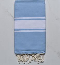 Fouta plate bleu roi clair bande blanche