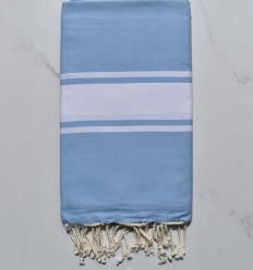 toalha de praia plana azul real, claro banda branca