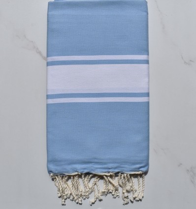 Fouta plate bleu roi clair bande blanche