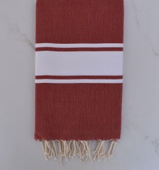 beach towel flat  red dark, White strip