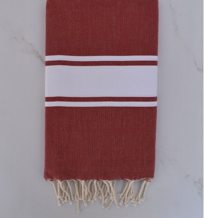 beach towel flat  red dark, White strip