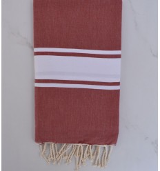 Fouta plate rouge bismark foncé bande blanche