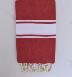 Fouta plate rouge écarlate foncé bande blanche